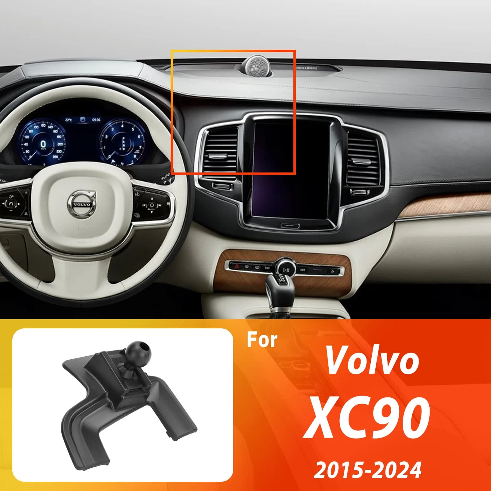 Designed for Volvo XC90 2015 2016 2017-2024 Phone Holder Car Magnetic Mount Smart Sensing Wireless Charging One-Touch Release