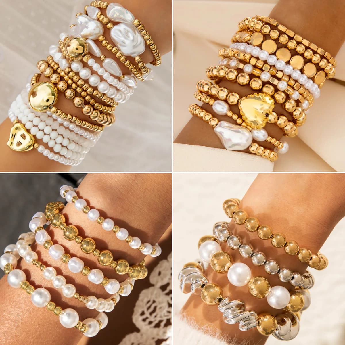 Fashion love imitation multi-layer pearl bracelet set temperament high-end beaded ins style