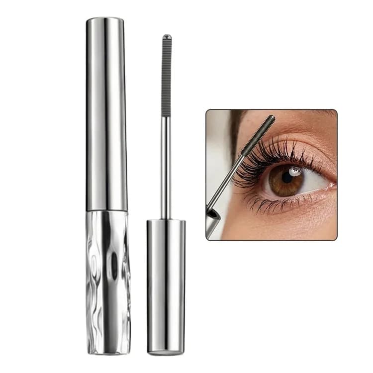 Mascara per occhi dalla forma riccia e sottile, a lunga tenuta, ad asciugatura rapida, naturale e sofisticato, in tubetto di acciaio.