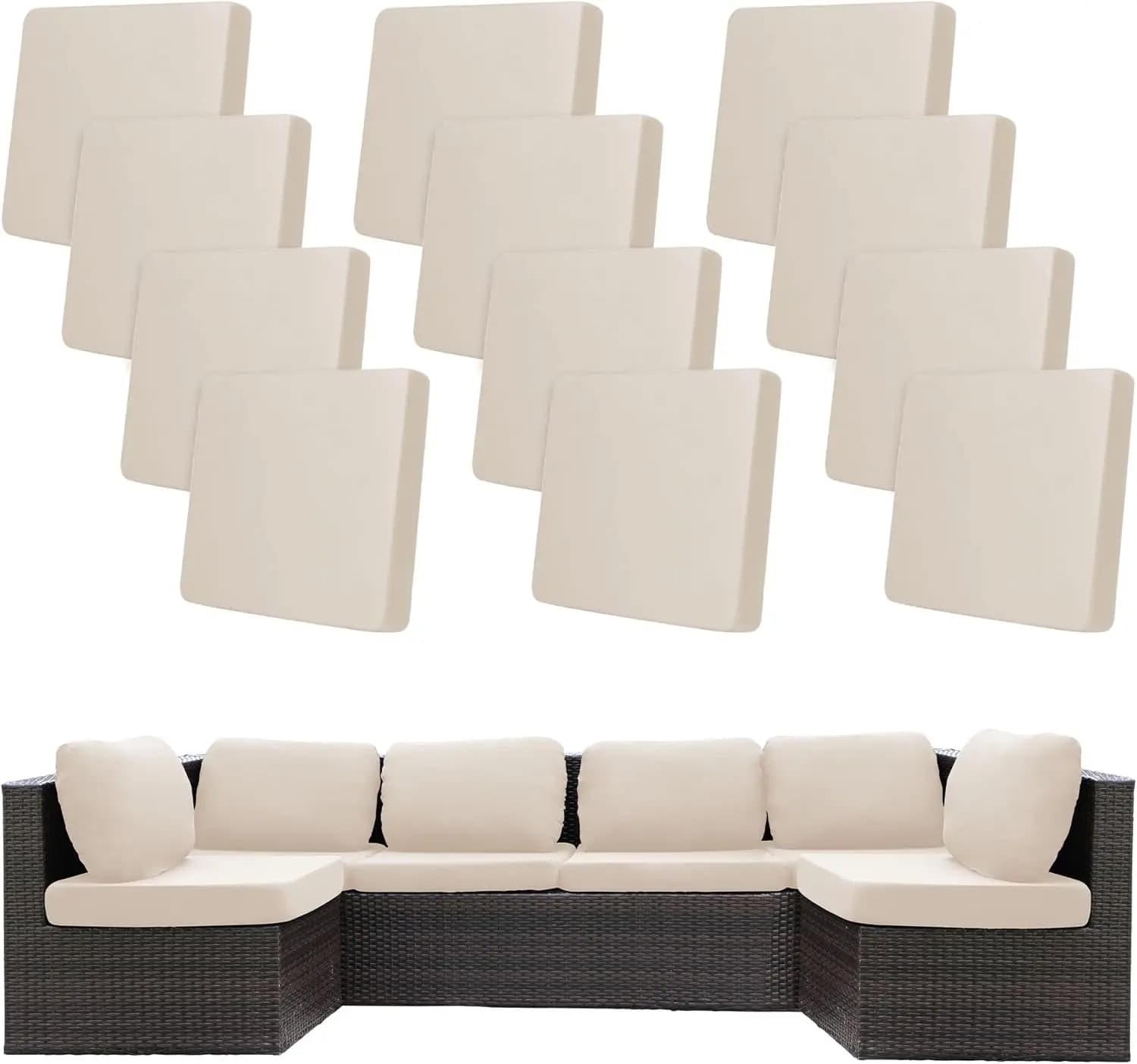 Set of 12 Beige Washable Covers for Patio, Substitute Sheets for External Sofas