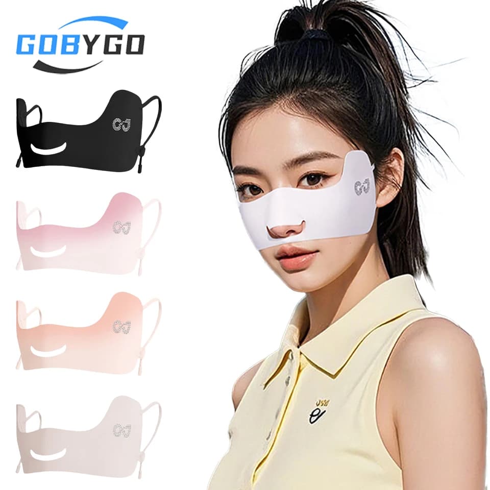 GOBYGO Nuova Maschera Protettiva in Seta Ghiaccio per Esterni, Anti-UV, Traspirante, con Ganci per Orecchie, per Golf, Baseball, Tennis