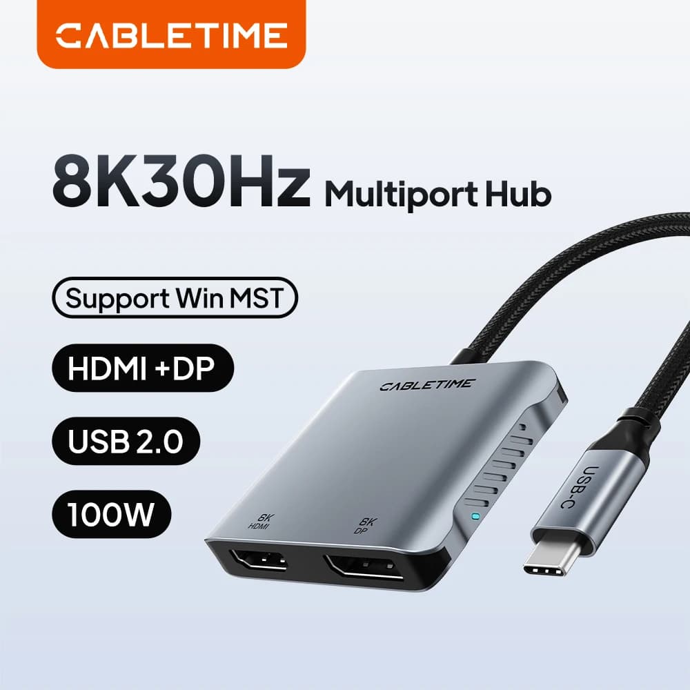 Adattatore CABLETIME da USB C a HDMI DP MST Convertitore Monitor 4K 8K Triplo Display Compatibile con Laptop M1/M2/M3 Windows Mac