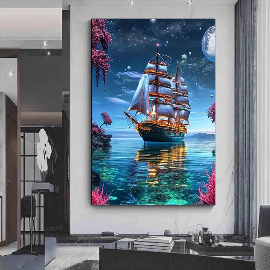 Sea Ship Landscape 5D DIY Diamond Mosaic Cross Stitch Kits Diamond Painting moon night Picture Rhinestones Embroidery Home Decor