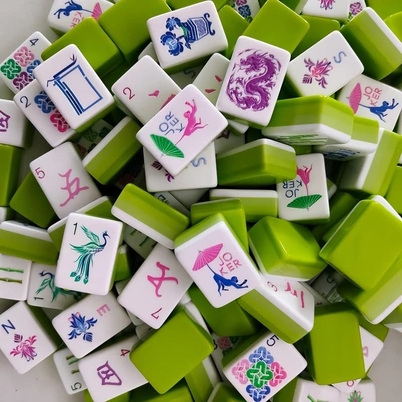American Mahjong Set OMHJGO Lime Green Acrylic Tiles 4-Layer Engraved Design Portable Luxury Mah Jong Game Gift for Family Party
