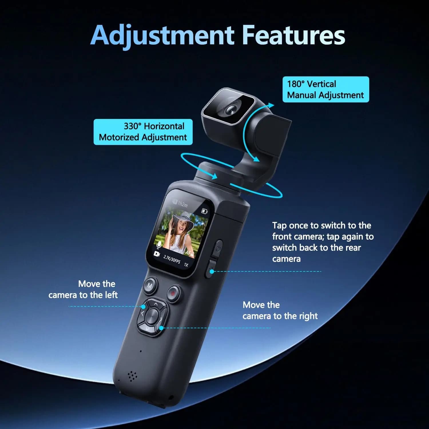 Pocket 3‑Axis Gimbal Vlog Camera 4K Video Recorder 330° Horizontal Motorized 180° Vertical Adjustment Cam for Travel Shooting