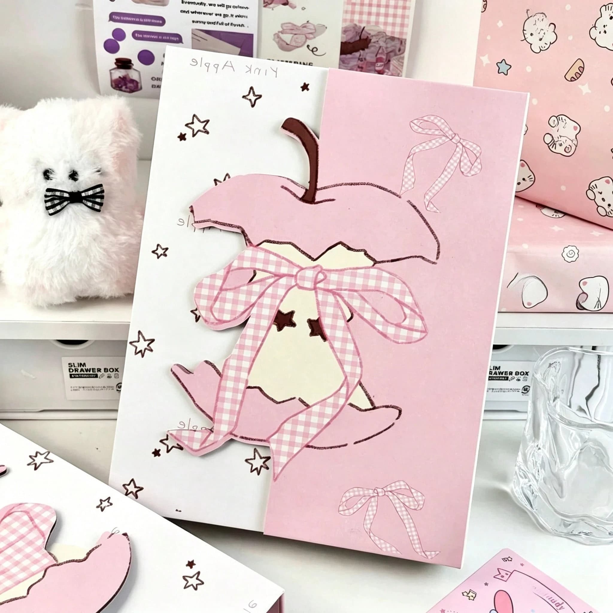 Korean A5 Bow-shaped Apple Magnetic Loose-leaf Binder Notebook Card Holder Journal Scrapbook Planner for School Supply