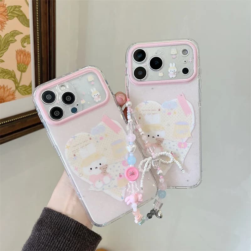 Korean-style Cartoon Miffy Desk lamp cherry Phone Case For iPhone 14 15 16 17 Pro Max Pink Love Miffy flower Shockproof Cover