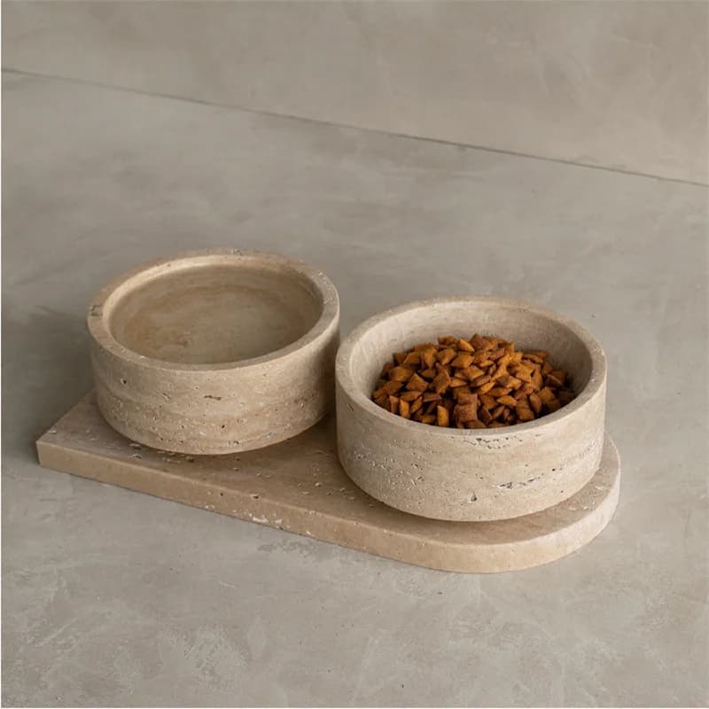 Ciotola moderna per cani e gatti in travertino Accessori per mangiatoia per animali Organizzazione Contenitore per alimenti per gatti Decorazioni per la casa Sicurezza in pietra di marmo naturale