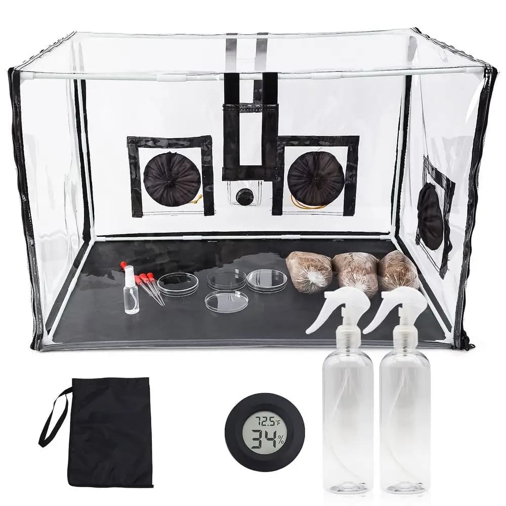 Kit per la coltivazione di funghi Air Box con stazioni di propagazione, sacchi per la coltivazione e accessori Monotub (31,5 x 20,5 x 20,5 pollici)