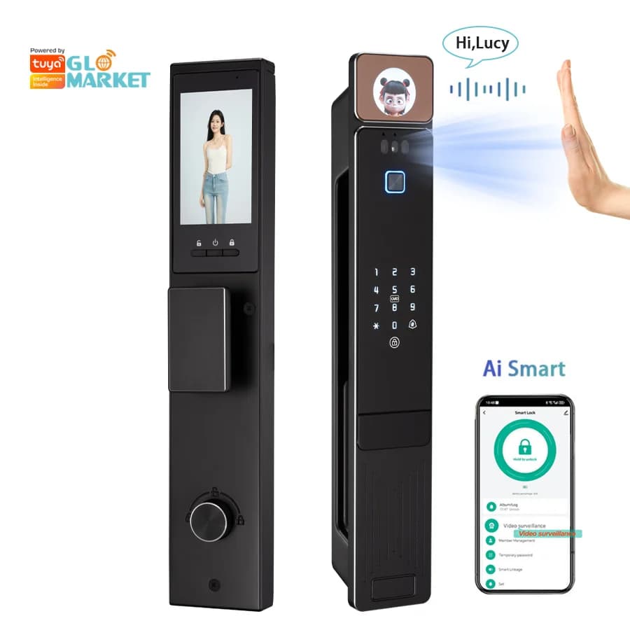 Glomarket Tuya Wifi 3d Riconoscimento facciale Smart Lock Serratura intelligente biometrica digitale automatica per impronte digitali per la casa