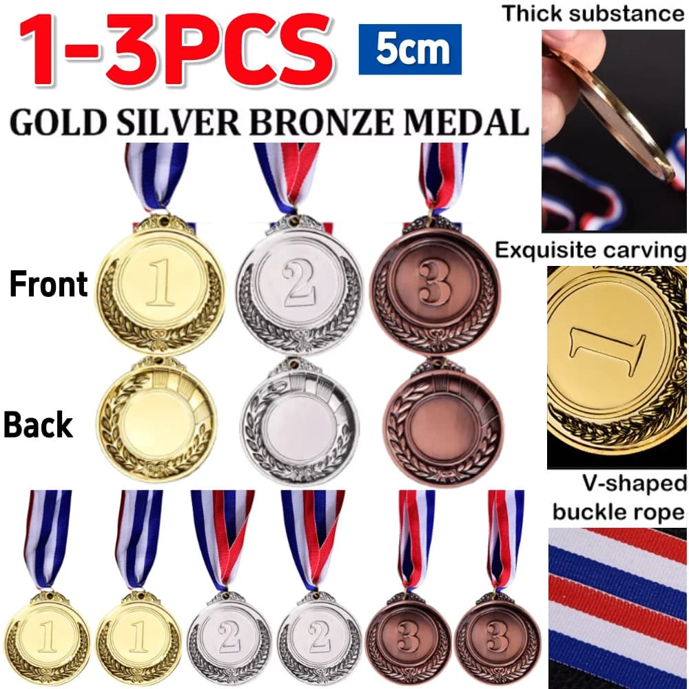 1-3 pieces 5 cm gold silver bronze metal prize children medal winner reward soccer competition prizes with ribbon at the neck for outdoor