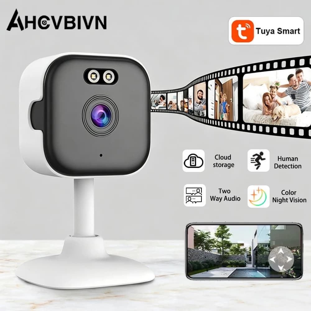 Telecamera IP WiFi Tuya Smart Mini 5MP per Interni, Visione Notturna a Colori, Rilevamento AI Umano, Sicurezza Domestica, Sorveglianza CCTV