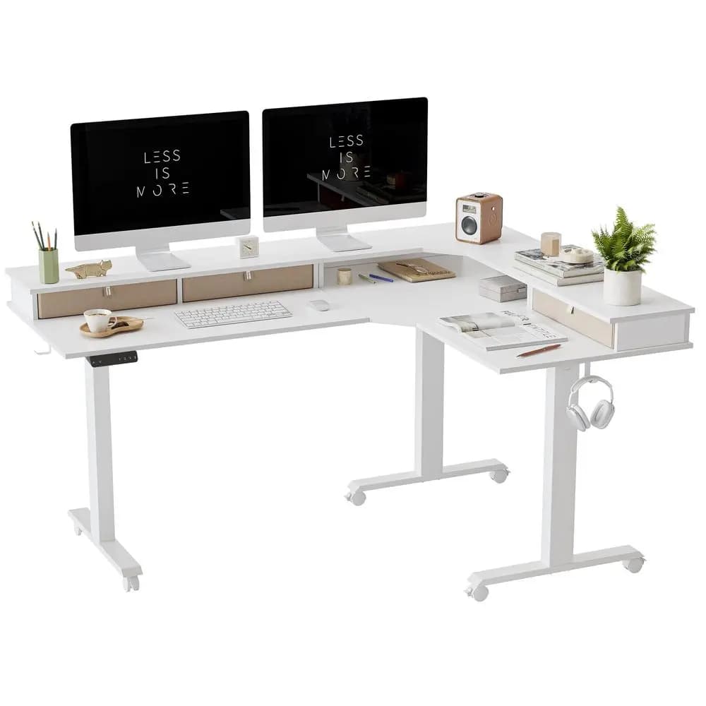 Scrivania ad angolo a L con triplo motore da 63 pollici e 3 cassetti, scrivania elettrica regolabile in altezza per gaming, scrivania angolare stand-up