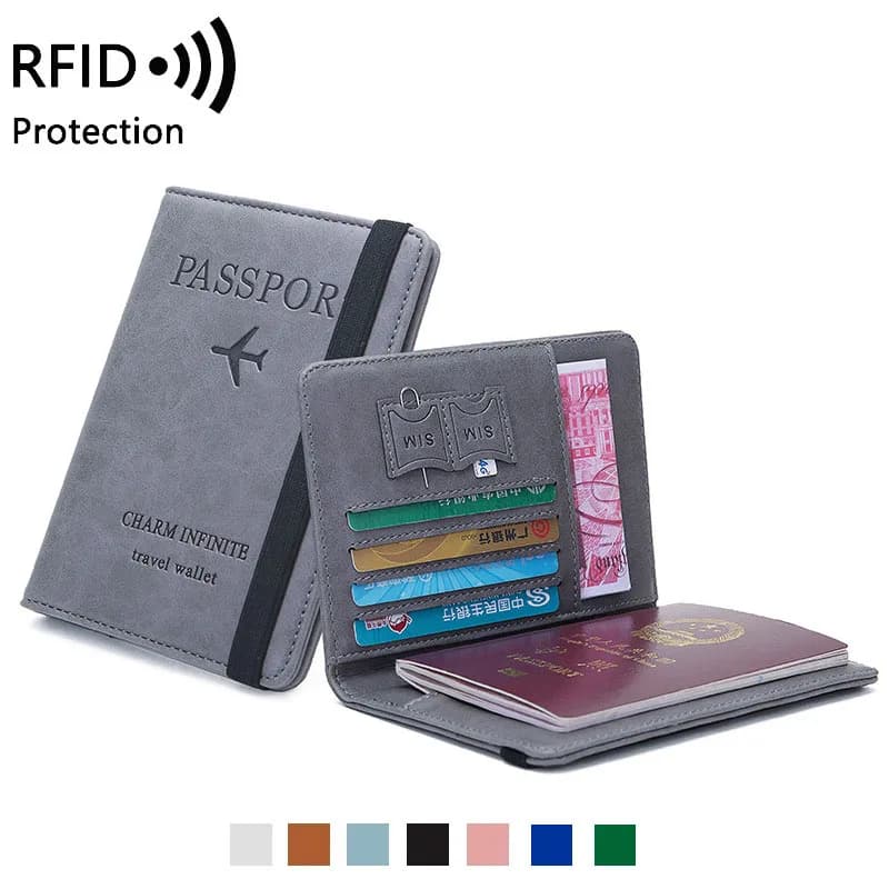 Porta Passaporto da Viaggio per Uomo e Donna, Custodia Protettiva in Pelle PU con RFID per Carte di Credito e Documenti, Portafoglio per Biglietti