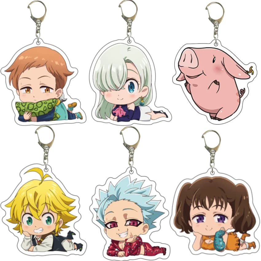 55MM Anime The Seven Deadly Sins Figure Meliodas Elizabeth Liones Ban Diane Tristan Liones‌ Acrylic Keychain Cute Gifts