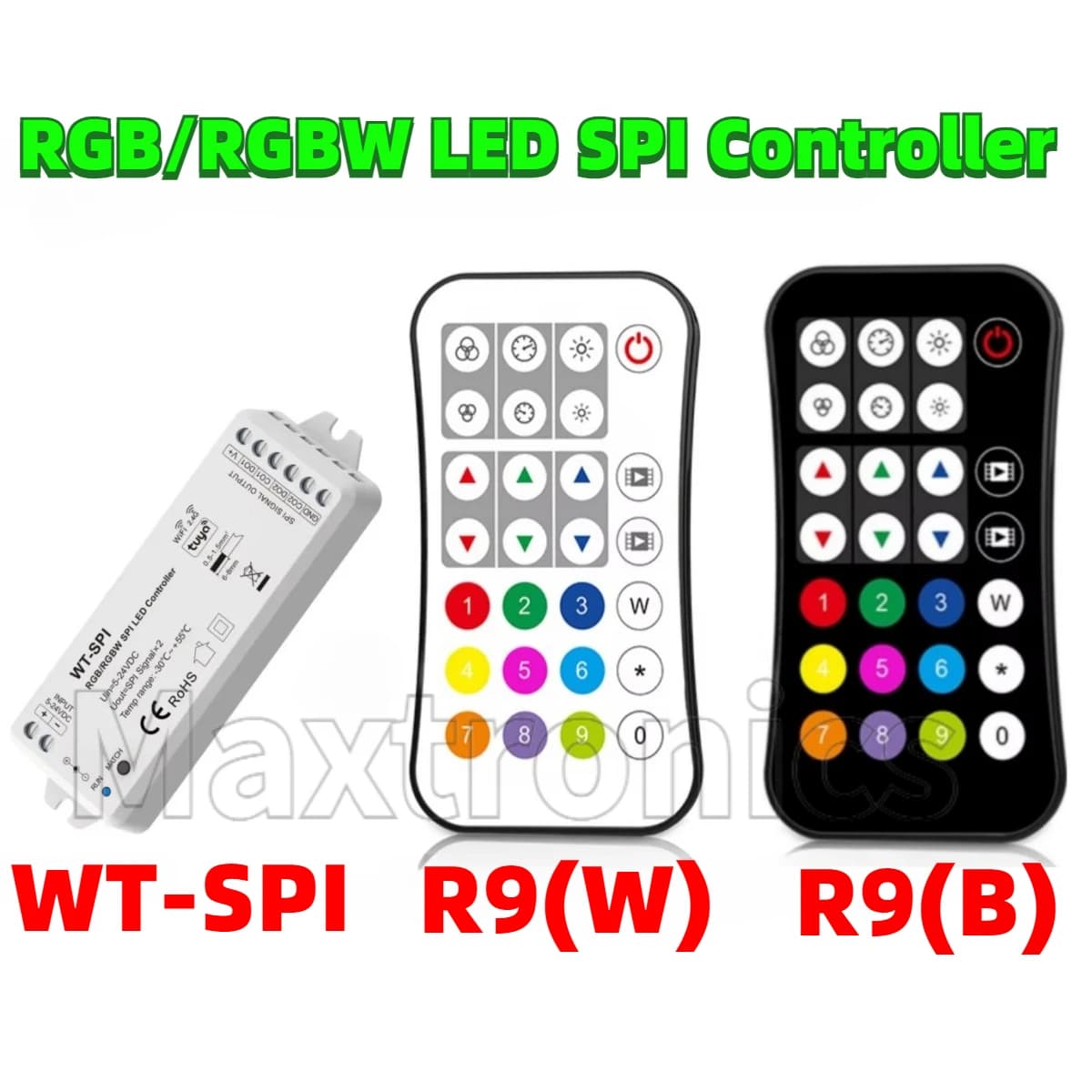 WT-SPI Tuya 5V-24VDC 12V 2.4G RF SPI LED Wifi Controller R9 A Distanza Per WS2811 WS2812 WS2815 UCS1903 Pixel RGB/RGBW LED Strip