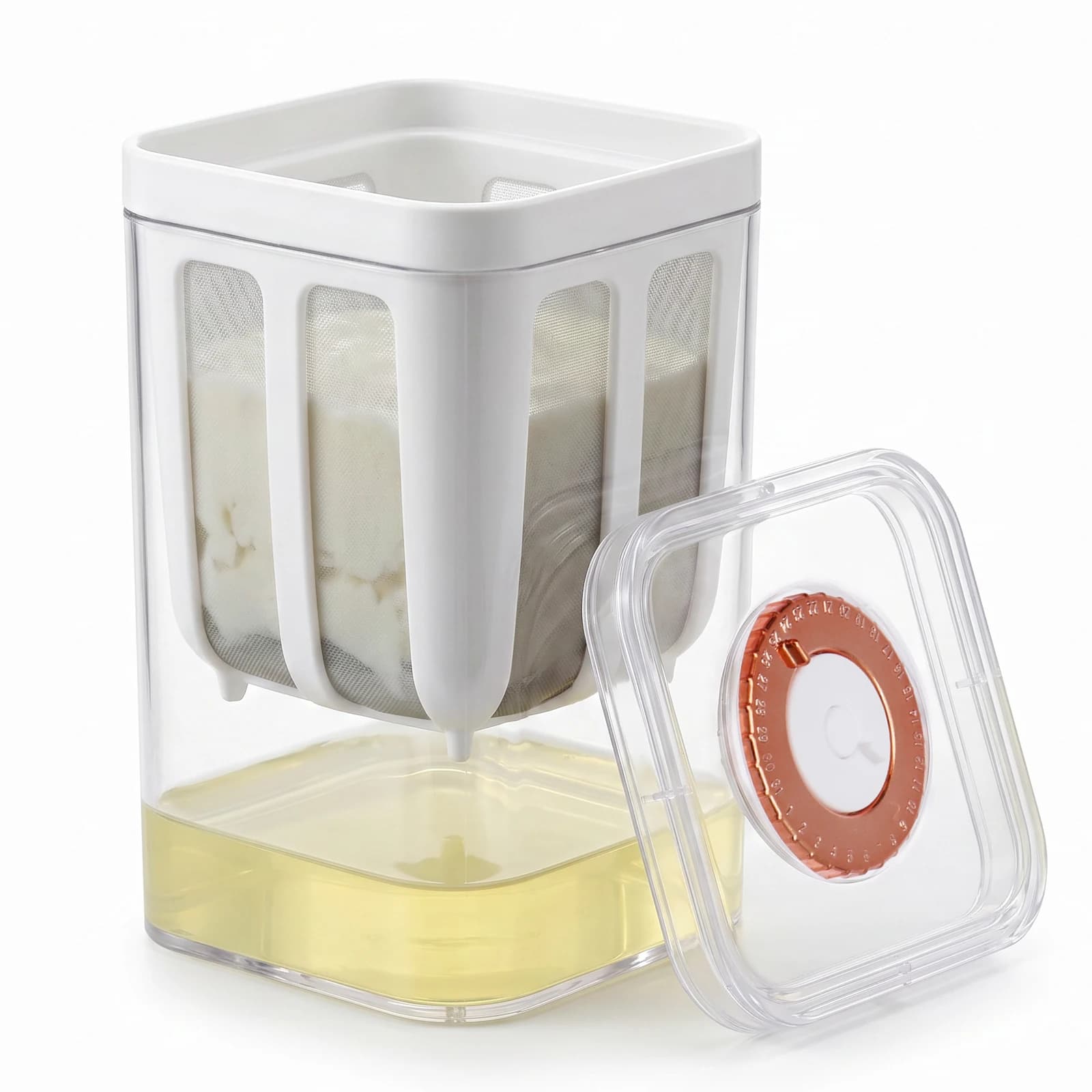 Colino per yogurt greco da 1100 ml con coperchio trasparente, filtro a rete fine in acciaio inossidabile, separatore di siero di latte per yogurt, formaggio e soia