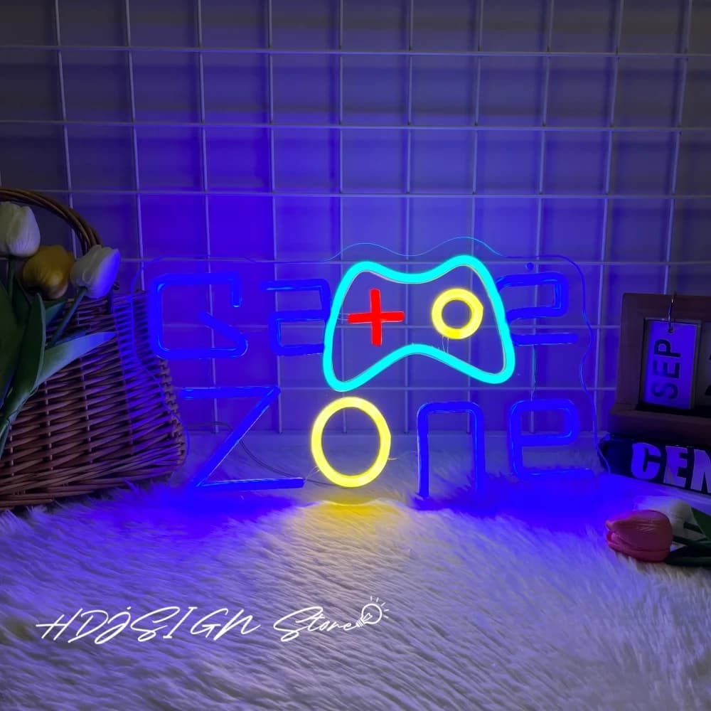 Zona di gioco Insegna al neon Illuminazione a LED Decorazioni per sala giochi Lettere luminose a LED Decorazioni da gioco Decorazioni da appendere a parete USB