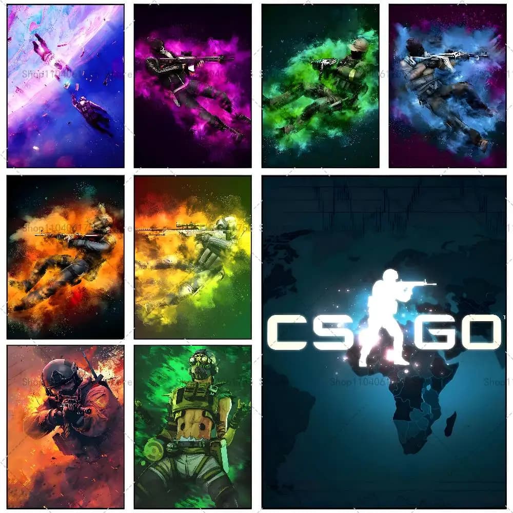 C-CS G-GO Game Poster Adesivo artistico autoadesivo in carta impermeabile Decorazione da parete per caffetteria, bar, camera