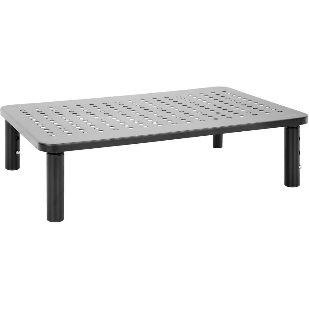 Metal Mesh Single Monitor Stand | Adjustable Height Desk Platform for Laptop, Monitor, and Printer | Supports Up to 44lbs (Black