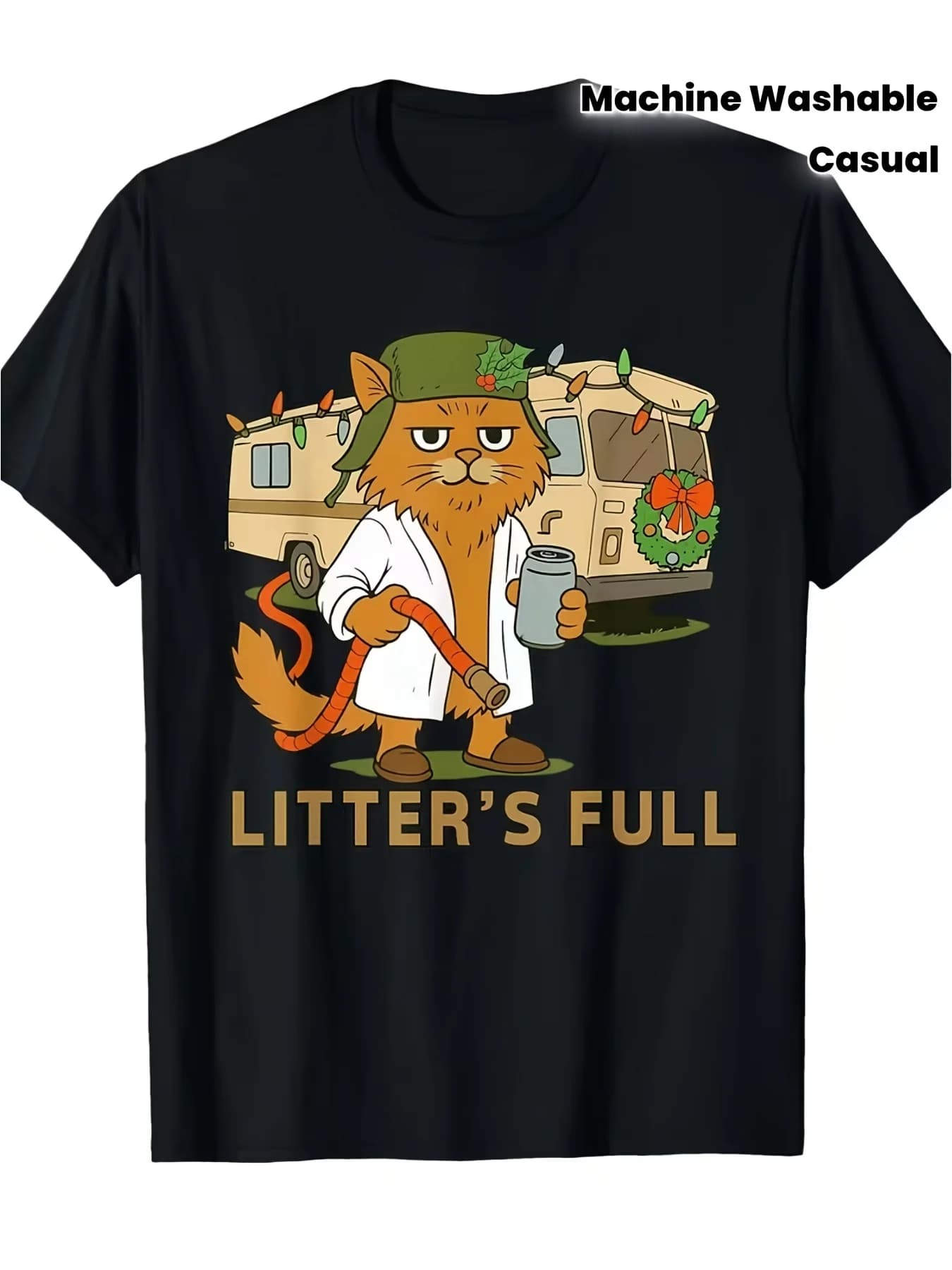 Men'S Funny Cat Litter Training T-Shirt with FullBody Spraying Drinking Water Cat Print Short Sleeve Crew Neck Shirt Suitable for Pet Owners Machine Washable Casual Wear Retro Casual Short-Sleeved T-Shirt with Round Neck and Printed Pattern for Dail