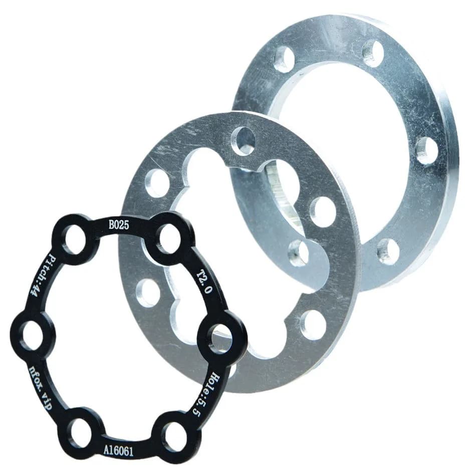Disco Freno per Monopattino Elettrico, 3 Guarnizioni, Bicicletta 6 Fori, 2 Rondelle, 4 Mozzo, Rondella Nera in Alluminio per Aumento Altezza Mozzo da 5mm