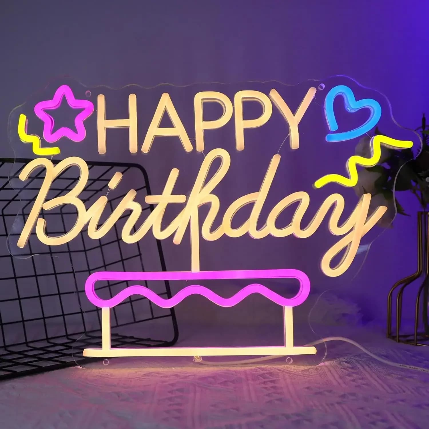 Insegna al Neon 'Buon Compleanno' con Luce LED Dimmerabile per Feste di Compleanno, Baby Shower, Eventi e Decorazioni per Photo Booth