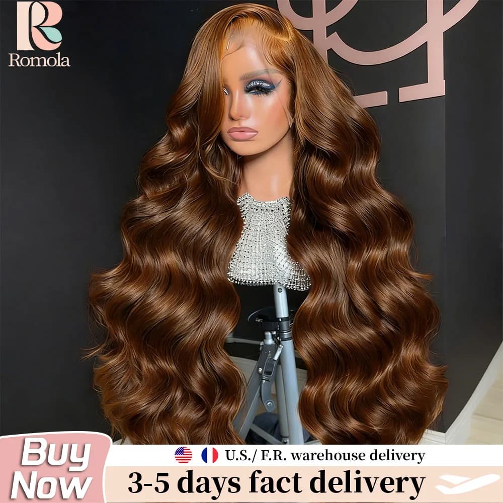 Romulus Body Wave Wigs in Human Hair, Brown Chocolate, with Pizzo HD 13x6, Pre-Piumate with Baby Hair, Brazilian Wigs, Free Shipping