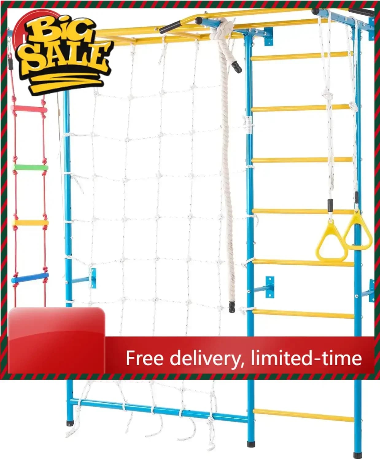 Offerta a tempo limitato: Palestra da gioco per interni per bambini, set da arrampicata 7-in-1 con scala svedese in acciaio al carbonio, scala a muro, barra per trazioni
