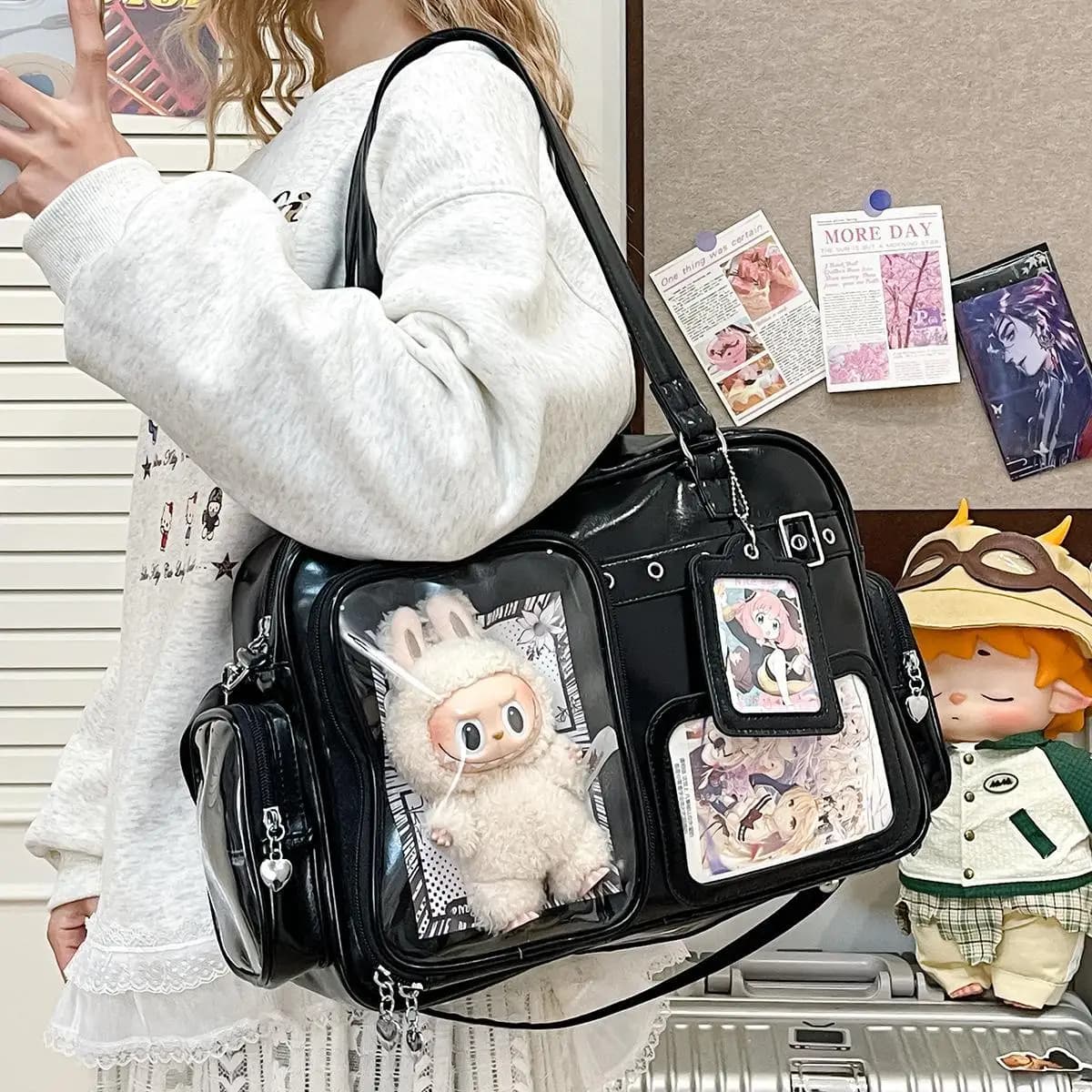 Nuova Borsa a Tracolla Giapponese di Tendenza, Zaino Stile Studentesco con Design Trasparente Multi-tasca per Tracolla Singola