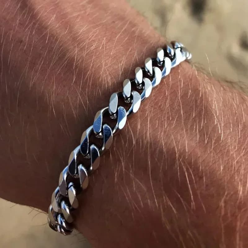 Bracciale da Uomo 5mm in Acciaio Inossidabile, Catena Cubana Spessa Argento, Gioiello Classico Punk Pesante da Uomo, Idea Regalo