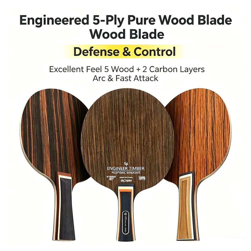 1PCS Original Table Tennis Blade Ironwood/Sandalwood/Ebony PingPong Racket Bottom Plate 5-Ply Long Handle Ping Pong Paddle Bat