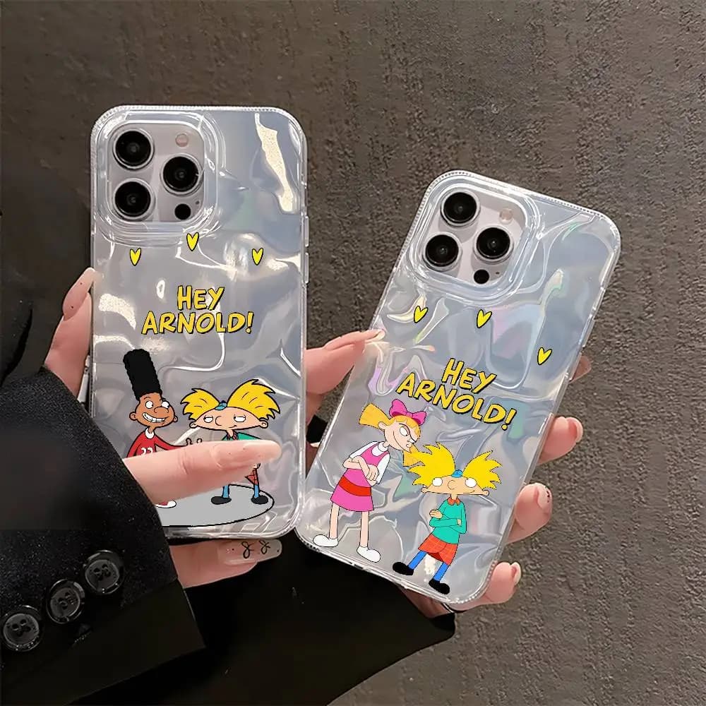 Custodia per telefono H-Hey A-Arnold Cartoon per iPhone 16 15 14 13 Plus Pro Max Cover con superficie lucida colorata in raso