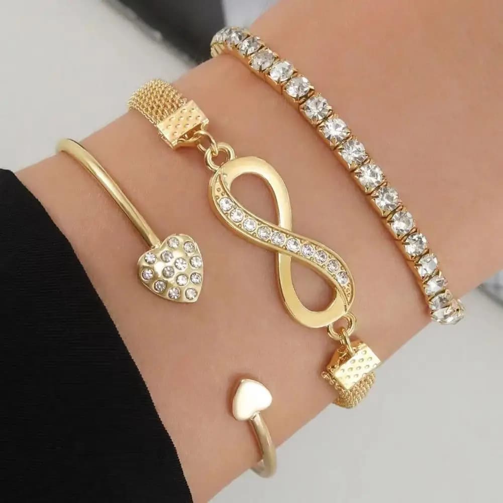 3 pezzi/set braccialetti da donna strass cavo simbolo infinito cuore regolabile impilabile gioielli da polso set di braccialetti da sposa per feste