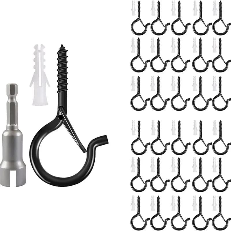 ABYN-Q-Hanger Hooks With Safety Buckle,Windproof Screw Hooks Hanging Outdoor String Lights,Christmas Lights,Plants,And More