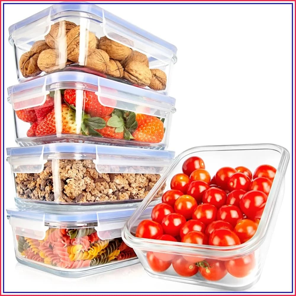 10-Piece Glass Food Storage Containers with Lids – 30 oz Meal Prep, Airtight, Freezer to Oven Safe - Blue