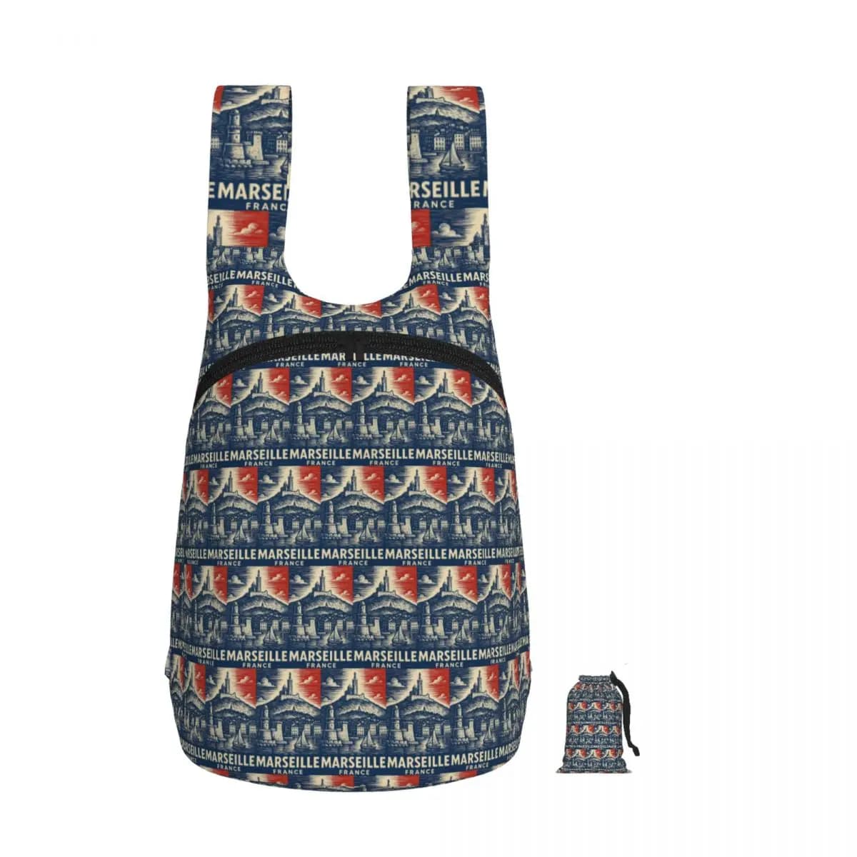 Marseille France Linocut Style Backpack Student Storage BookBag Kids School Bag Laptop Shoulder Bags for Men Women