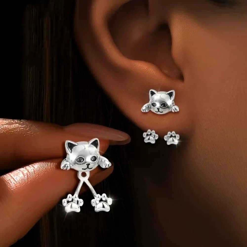 Orecchini pendenti con zampa di gatto placcati in argento 925, gioielli creativi, eleganti e unici, ideali per l'abbigliamento quotidiano e per le feste delle donne.