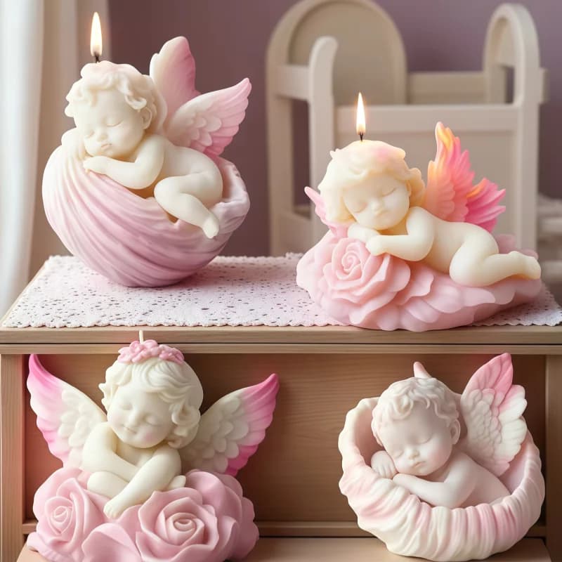 Silicone Mould for Candles in the shape of Virgin Mary with Child, Pink Flake Print for Resin, Gesso, Cement, Clay, Flavour Made from Fai-da- Hand ♪