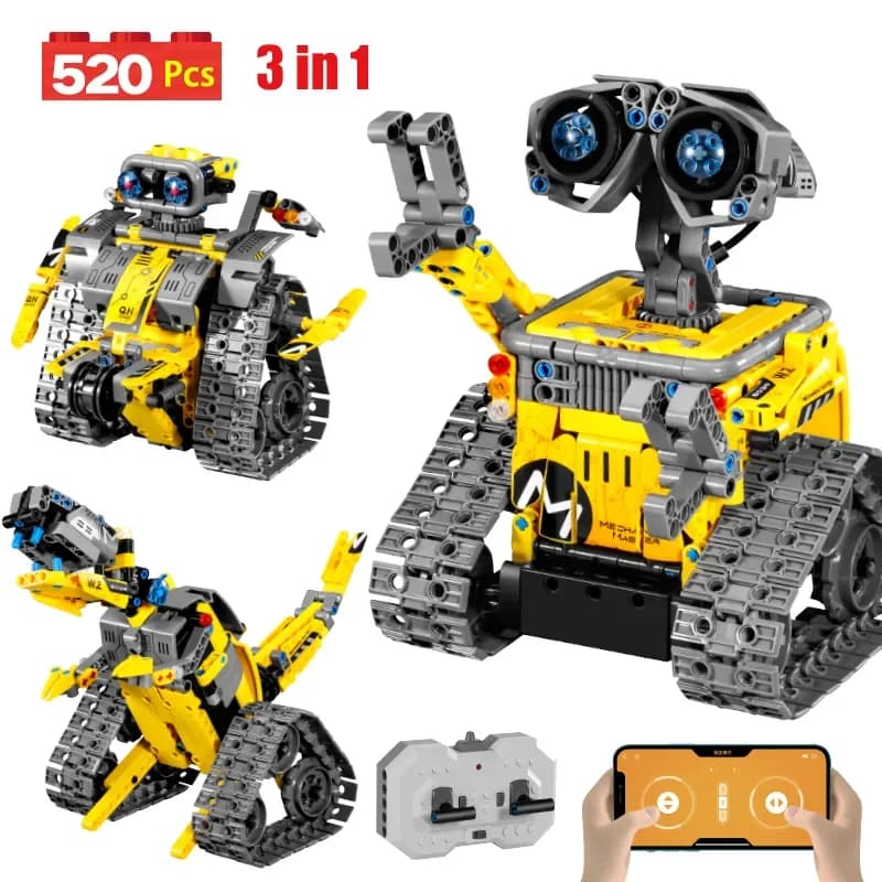 520 pz 3 in 1 Città Tecnico RC Robot Escavatore Auto Da Corsa Building Blocks di Controllo Remoto Bulldozer Camion Mattoni Giocattoli Per I Bambini