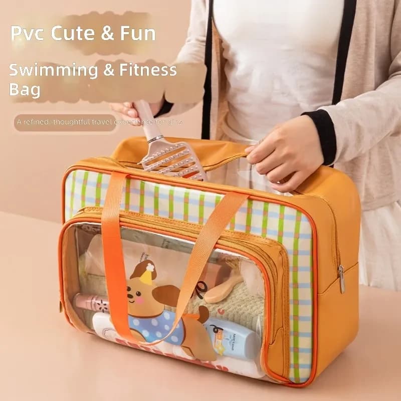 Waterproof PVC Swimming Bag with Dry/Based Separation, for Swimming, Gym, Fitness and Travel, with Double Transparent Sheet