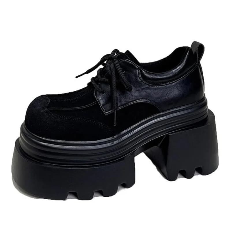 Nuovo 2026 Moda 9CM Tacchi da donna Scarpe alte in pelle con plateau Autunno Chunky Sneakers Donna Lace-up Mocassini Scarpe da passeggio Donna