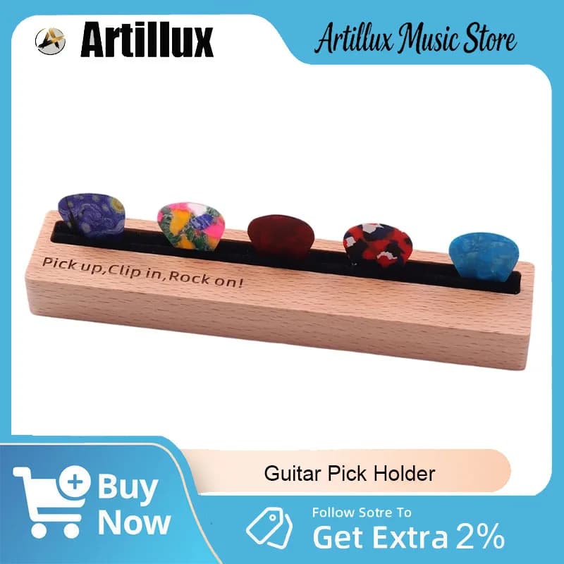 Portaplettro in legno Artillux senza plettri, nuovo, antiscivolo, facile da usare, organizer per plettri per accessori per amanti della chitarra