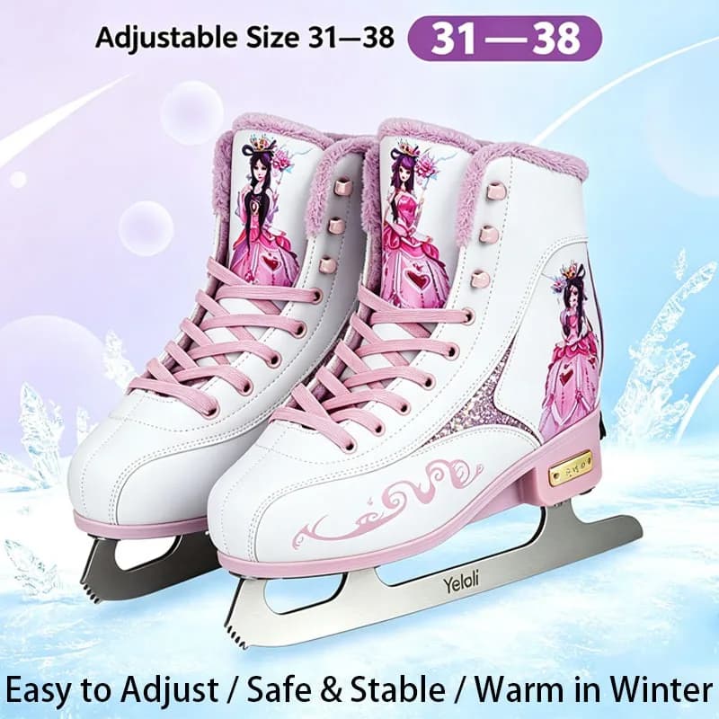 Adjustable Kids Figure Ice Skates Warm Plush Lining Anti-slip Stainless Steel Blade Stable Ice Skates for Children Beginners
