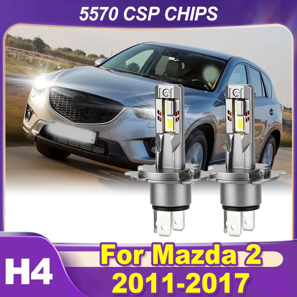 For Mazda 2 2011-2017 H4 LED Car Headlamp Bulbs 200W High Power CANBUS Hi/Lo Beam Fanless 6000k White 9003 Headlights
