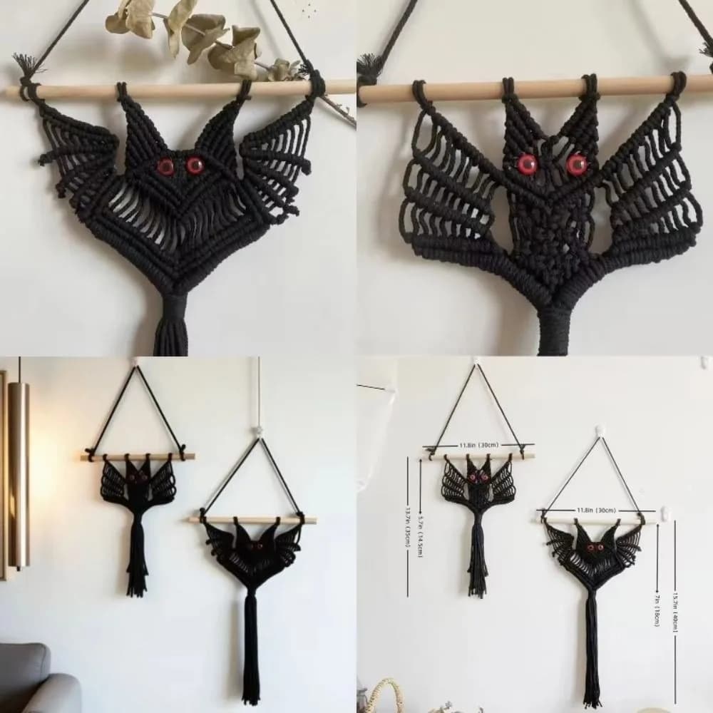 Seasonal Handmade Bat Tapestry Woven Bat Pattern Halloween Wall Hanging Handwoven Decor Children's Room