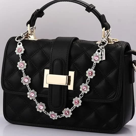 Pink Rhinestone Flower Pocket Chain Double Lobster Clasp Waist Chain Crystal Floral Pants Chain Handbag Charm Decorative Belt Ch