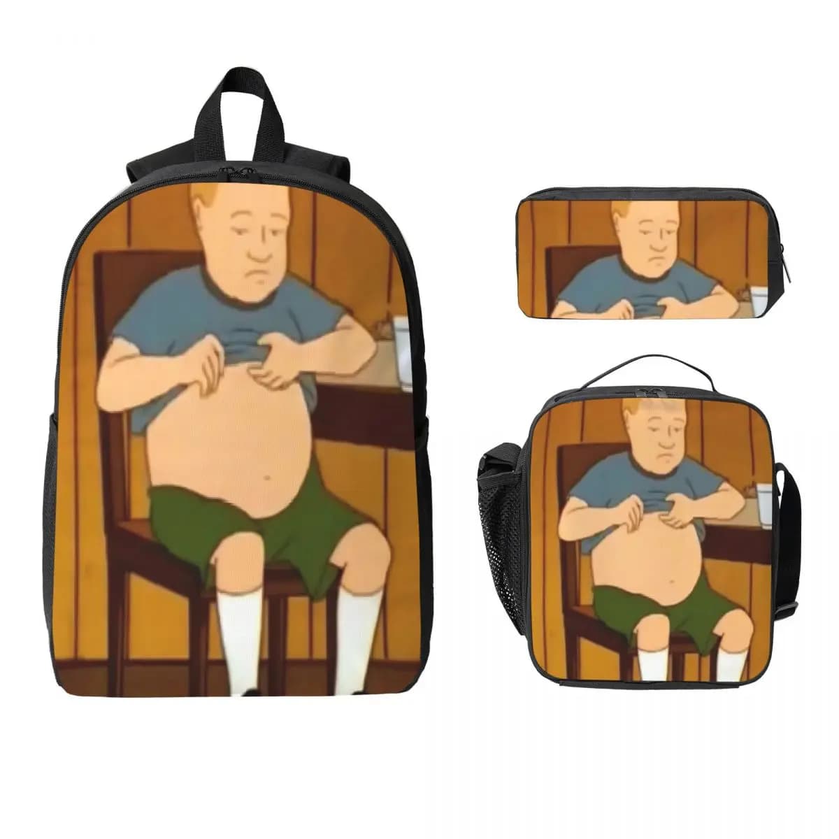 3Pcs Kings Of The Hills School bags Set for Boy Girl Pencil Boxes Backpack Sets with Lunch Box For School Students Daypack