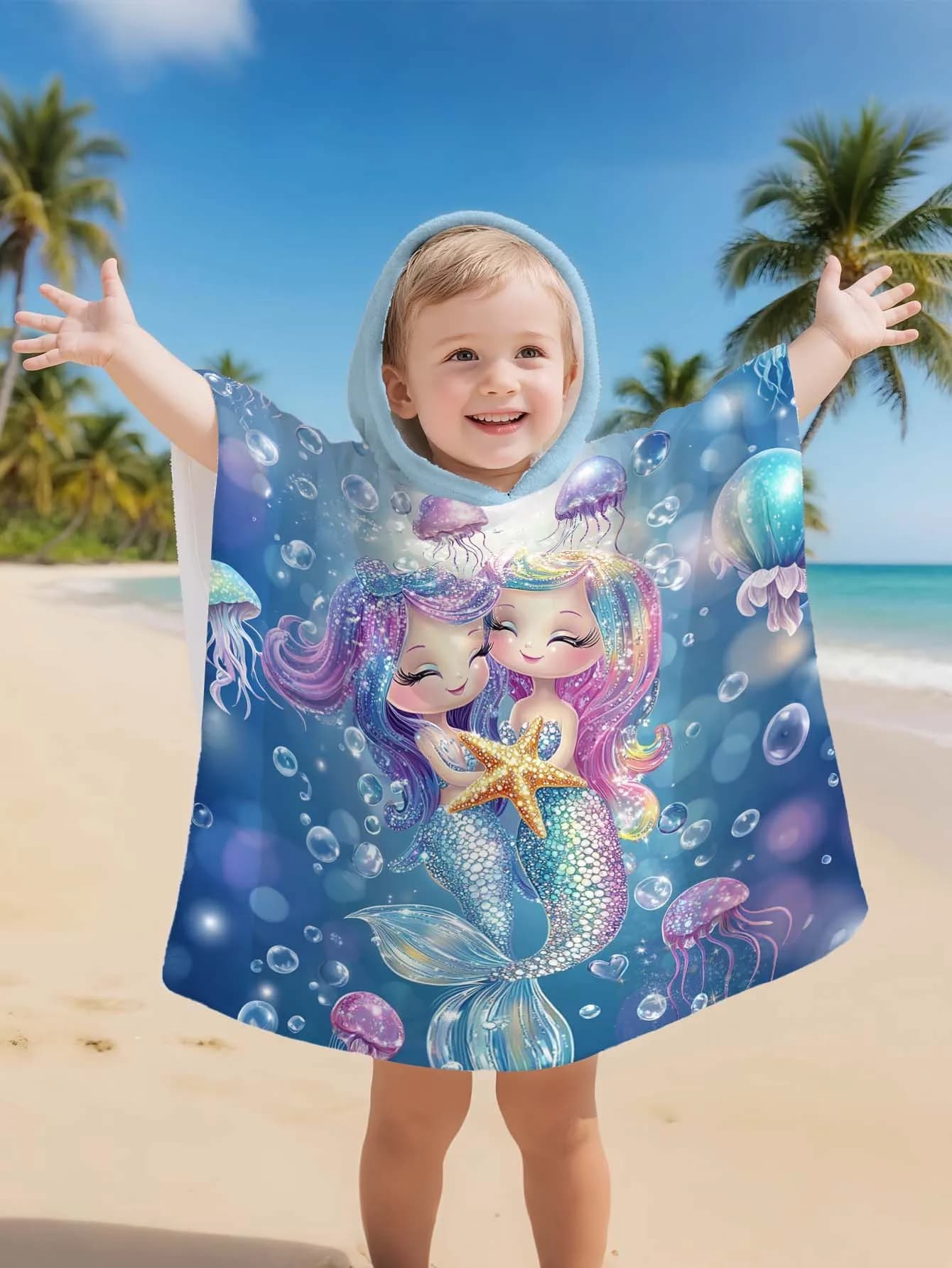 Accappatoio morbido Sweet Mermaid Sisters, super assorbente, con bottoni laterali, adatto per spiaggia, piscina, campeggio, per ragazze e ragazzi dai 2 ai 11 anni.