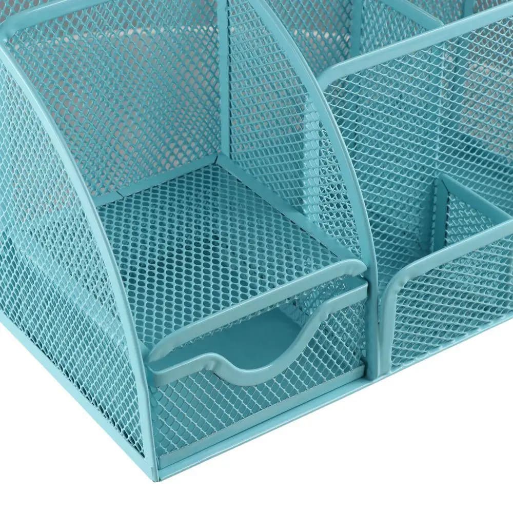 Organizer da Scrivania Creativo in Metallo a Rete con 6 Scomparti e 1 Cassetto, Porta Penne Multi-Griglia Rinforzato per Ufficio